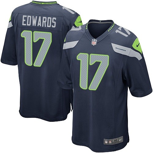 Men's Game Braylon Edwards Nike Jersey Navy Blue Home - #17 NFL Seattle Seahawks